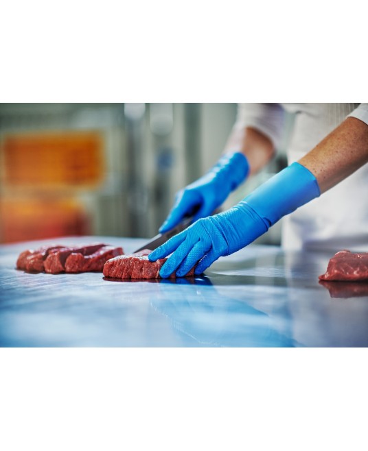 Manusi unica folosinta premium lungi 30cm, Go Grip Long, nitril, 50 buc/cutie, albastre