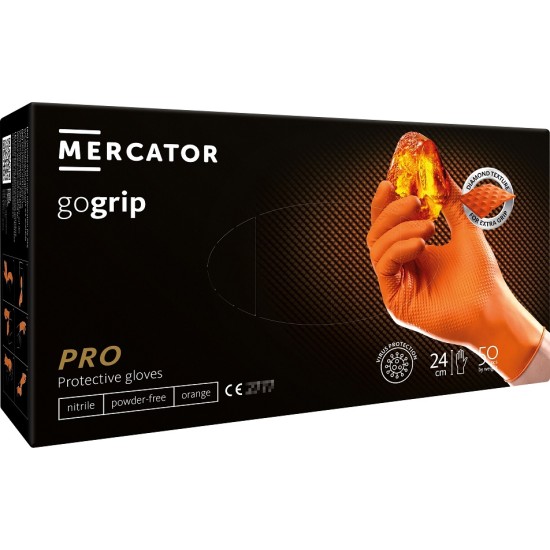 Manusi unica folosinta premium Go Grip Orange, nitril, 50 buc/cutie, portocaliu