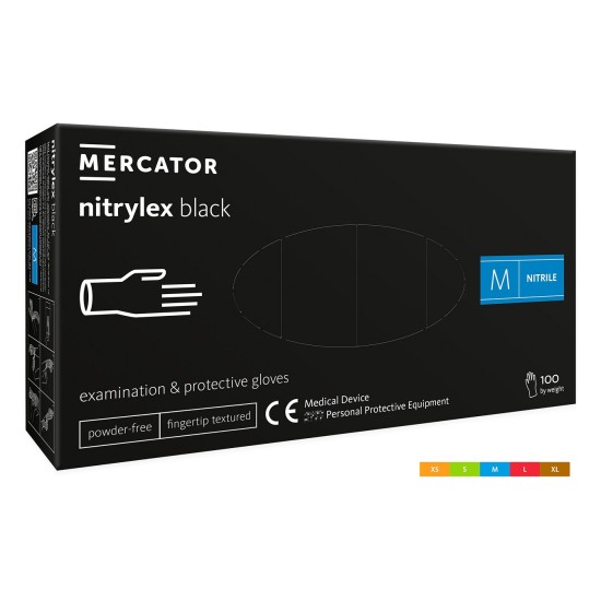 Manusi unica folosinta negre, nitril nepudrate, degete texturate, Nitrylex black, 100 buc/cutie, negre