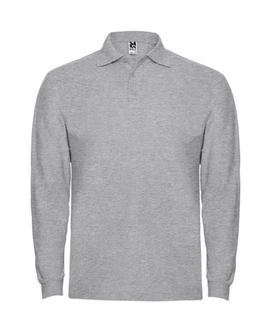 Tricou polo maneca lunga barbati - Estrella Rolly gri melanj, 220g/m2