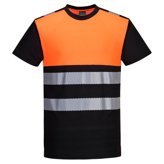 Tricou HiVis premium captuseala bumbac, portocaliu negru Tricou HiVis premium captuseala bumbac, portocaliu negru