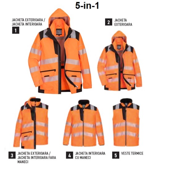 Jacheta premium HiVis 5-in-1, portocaliu-negru [PW367] 