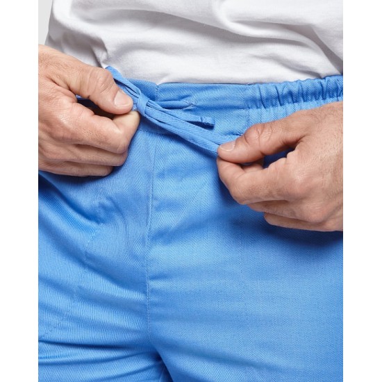 Pantaloni unisex cu snur si talie elastica, albi