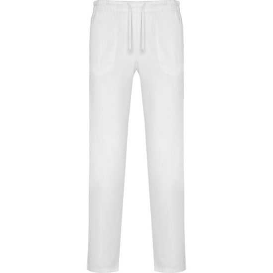 Pantaloni unisex cu snur si talie elastica, albi