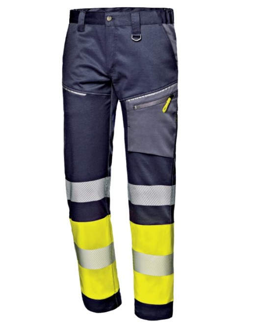 Pantaloni HiVis premium stretch, 245g/m2, bleumarin-galben