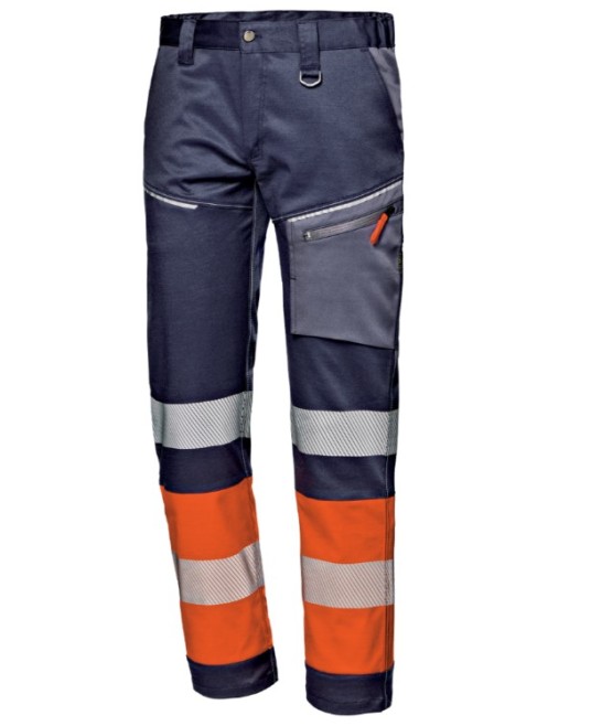 Pantaloni HiVis premium stretch, 245g/m2, bleumarin-portocaliu