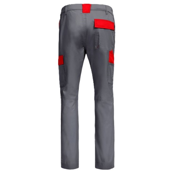 Pantaloni de lucru subtiri, ENOS stretch gri-rosu, 210g/m2 Pantaloni de lucru subtiri, ENOS stretch gri-rosu, 210g/m2