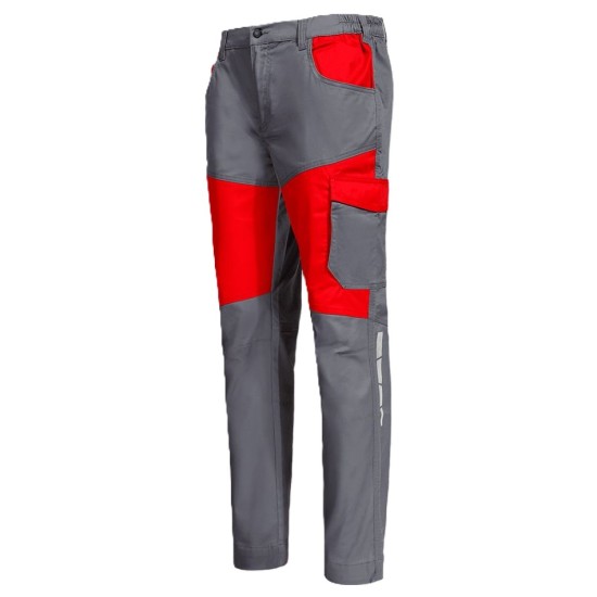 Pantaloni de lucru subtiri, ENOS stretch gri-rosu, 210g/m2 Pantaloni de lucru subtiri, ENOS stretch gri-rosu, 210g/m2