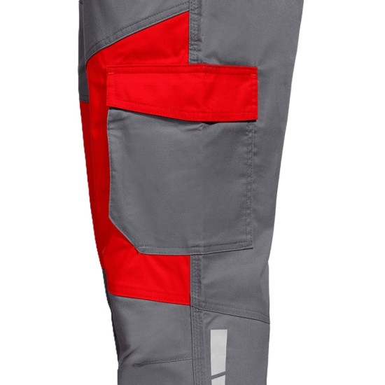 Pantaloni de lucru subtiri, ENOS stretch gri-rosu, 210g/m2 Pantaloni de lucru subtiri, ENOS stretch gri-rosu, 210g/m2