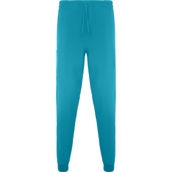 Pantaloni unisex cu snur in talie si mansete inferioare, albastri turcoaz