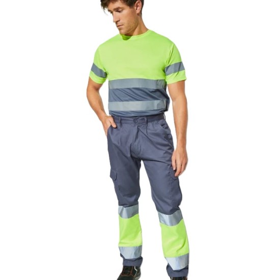 Pantaloni de vara cu dungi reflectorizante Daily, Bleumarin si portocaliu