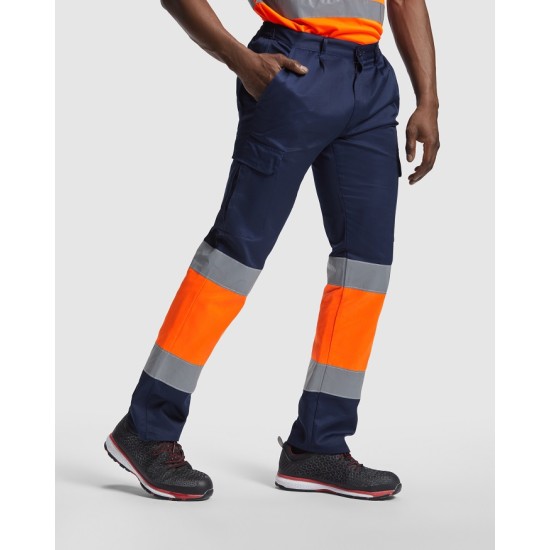 Pantaloni subtiri cu dungi reflectorizante, 200g/m2 Bleumarin si portocaliu