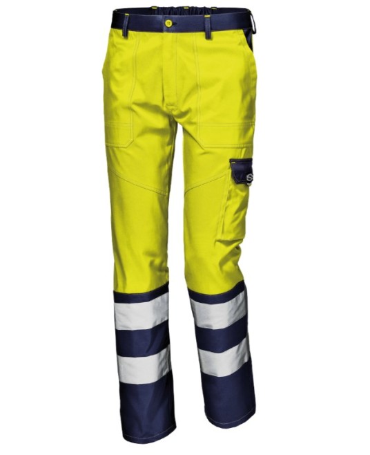 Pantaloni HiVis premium, tercot 55% bumbac, 245g/m2, Galben-bleumarin