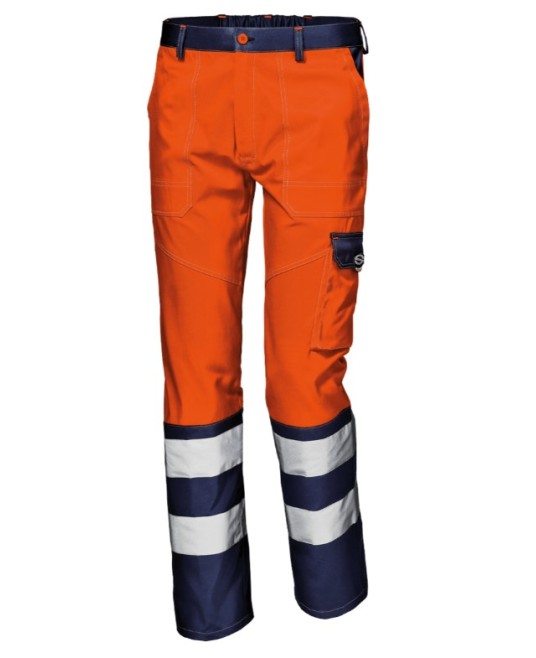 Pantaloni HiVis premium, tercot 55% bumbac, 245g/m2, Portocaliu-bleumarin