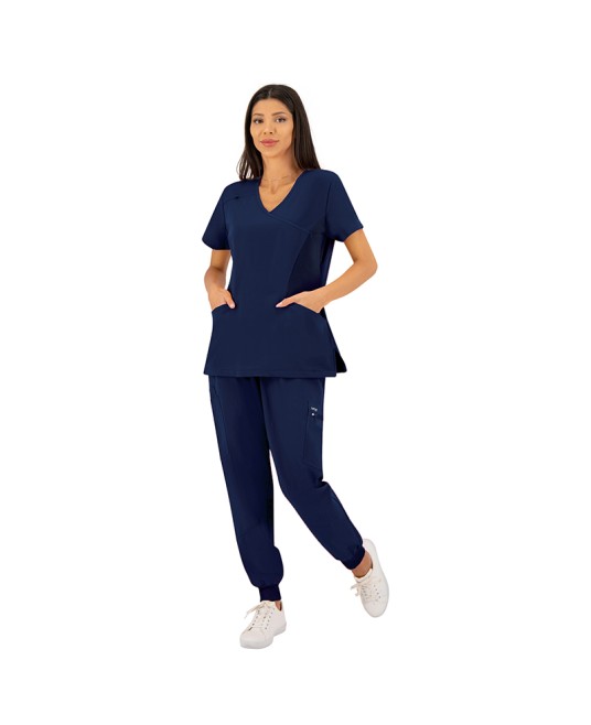 Pantaloni de lucru unisex cu snur in talie si mansete elastice inferioare, bleumarin