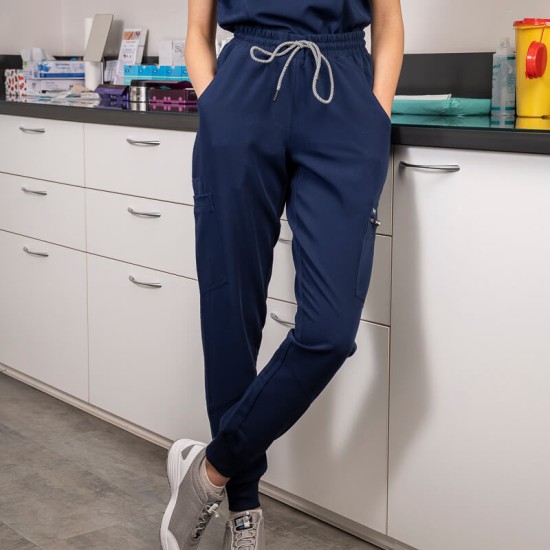 Pantaloni de lucru unisex cu snur in talie si mansete elastice inferioare, bleumarin Pantaloni de lucru unisex cu snur in talie si mansete elastice inferioare, bleumarin