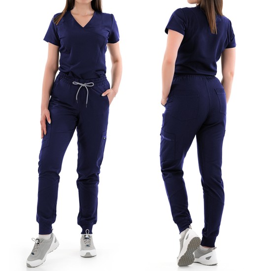 Pantaloni de lucru unisex cu snur in talie si mansete elastice inferioare, bleumarin Pantaloni de lucru unisex cu snur in talie si mansete elastice inferioare, bleumarin