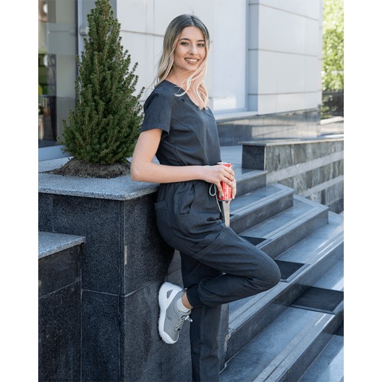Pantaloni de lucru unisex foarte comozi, vascoza si elastan, gri inchis Pantaloni de lucru unisex foarte comozi, vascoza si elastan, gri inchis