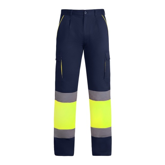 Pantaloni vatuiti HiVis cu dungi reflectorizante, bleumarin-galben