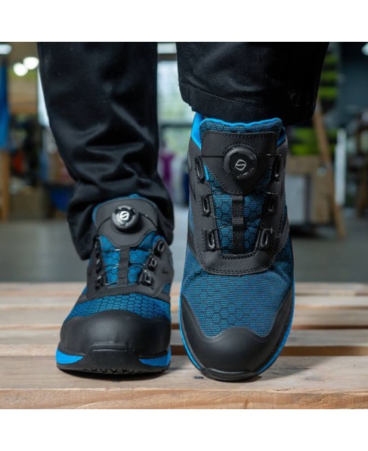 Pantofi de protectie S1PS ESD, inchidere cu rozeta, culoare Negru-albastru