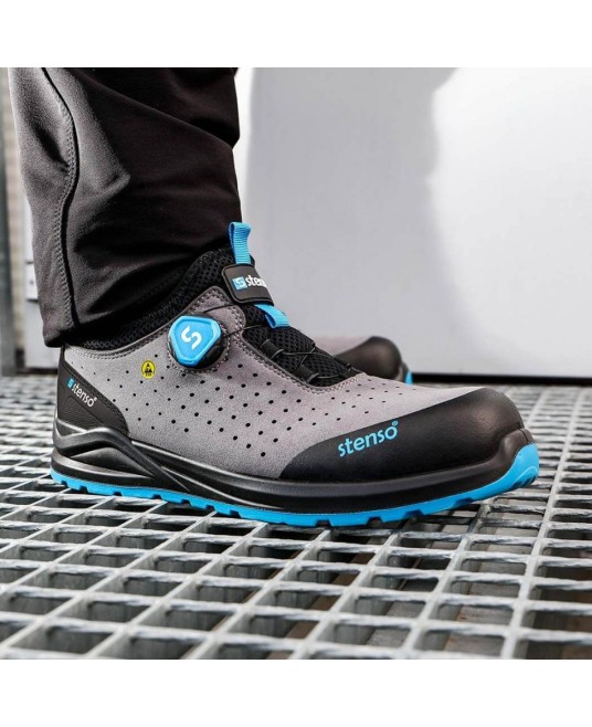 Pantofi de protectie sport S1PS ESD Jeti, inchidere cu rozeta, culoare gri-albastru