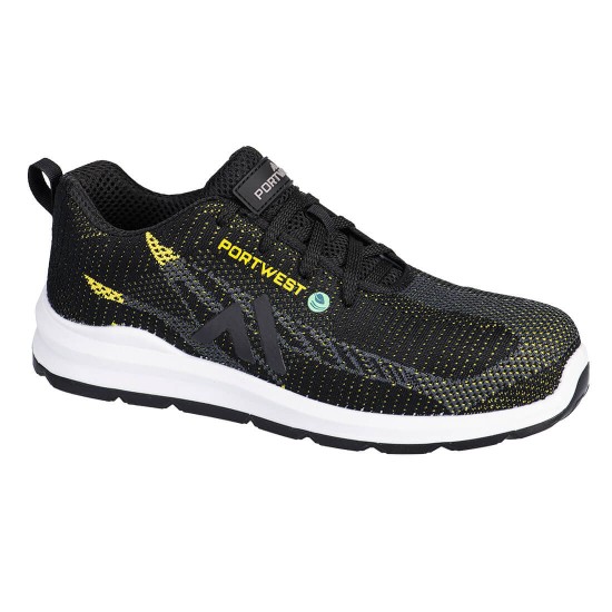 Pantofi de protectie sport Eco cu bombeu compozit Fly Trainer S1PS SR FO, Negru/Galben Pantofi de protectie sport Eco cu bombeu compozit Fly Trainer S1PS SR FO, Negru/Galben