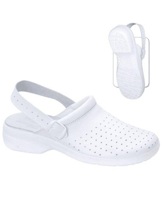 Saboti de lucru albi cu bareta, model unisex