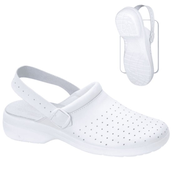 Saboti de lucru O1 cu bareta, unisex, alb Saboti de lucru O1 cu bareta, unisex, alb