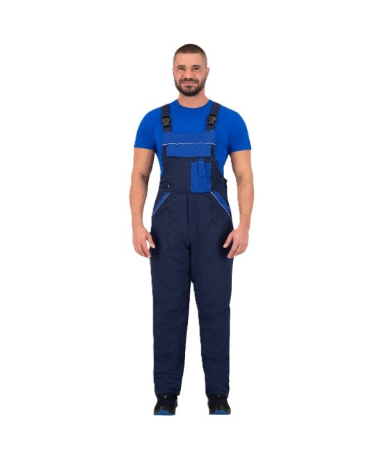 Salopeta cu pieptar vatuita bumbac hidrofobizat, bleumarin cu albastru
