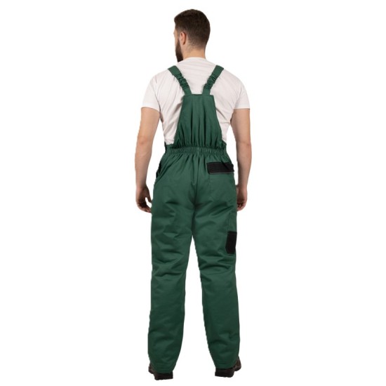 Salopeta cu pieptar vatuita bumbac hidrofobizat, verde cu negru Salopeta cu pieptar vatuita bumbac hidrofobizat, verde cu negru