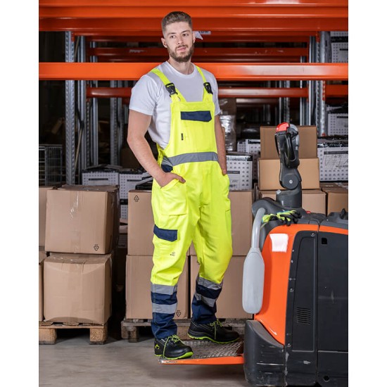 Salopeta cu pieptar HiVis tercot 250 g/mp, galben neon Salopeta cu pieptar HiVis tercot 250 g/mp, galben neon