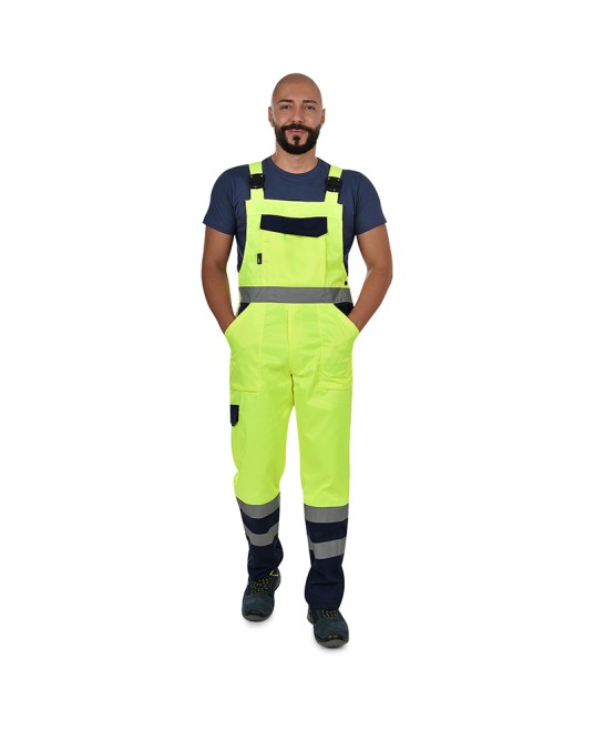Salopeta cu pieptar HiVis tercot 250 g/mp, galben neon