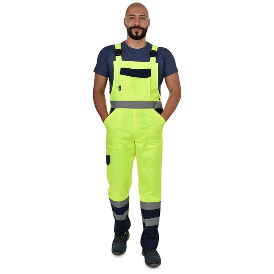 Salopeta cu pieptar HiVis tercot 250 g/mp, galben neon Salopeta cu pieptar HiVis tercot 250 g/mp, galben neon