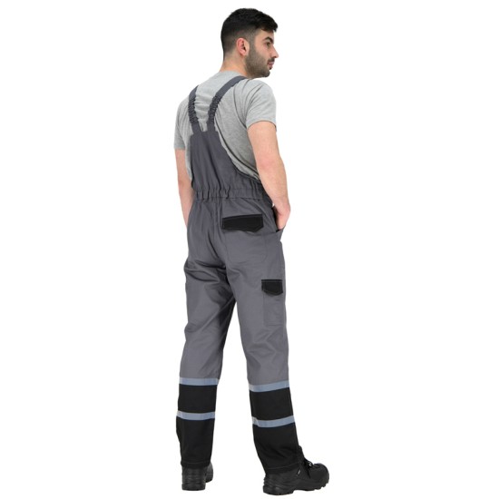 Salopeta cu pieptar Chars tercot cu dungi reflectorizante, 240g/m2, gri Salopeta cu pieptar Chars tercot cu dungi reflectorizante, 240g/m2, gri