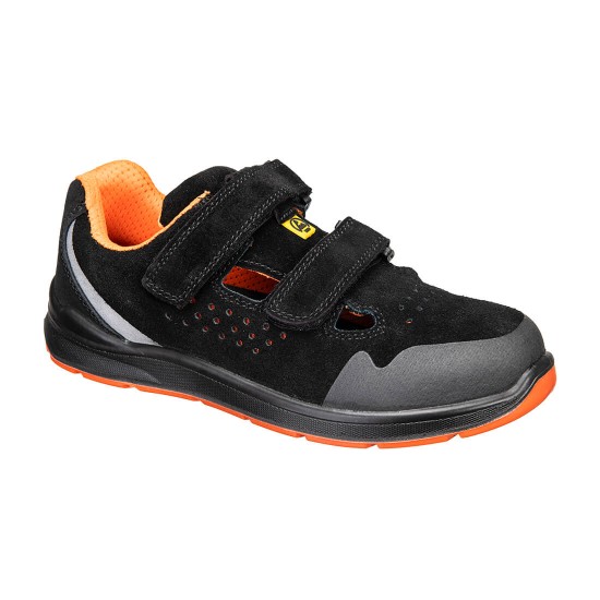 Sandale de protectie S1P ESD cu brant confortabil, negru-portocaliu Sandale de protectie S1P ESD cu brant confortabil, negru-portocaliu
