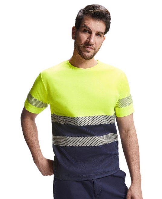 Tricou HiVis cu 55% bumbac, 170 g/mp Galben/Bleumarin