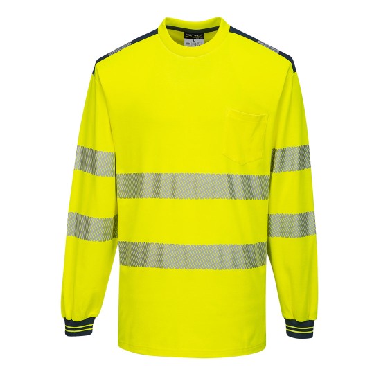Tricou HiVis premium, maneca lunga, 55% bumbac, 45% poliester, 175g/m2, Galben-Bleumarin Tricou HiVis premium, maneca lunga, 55% bumbac, 45% poliester, 175g/m2, Galben-Bleumarin
