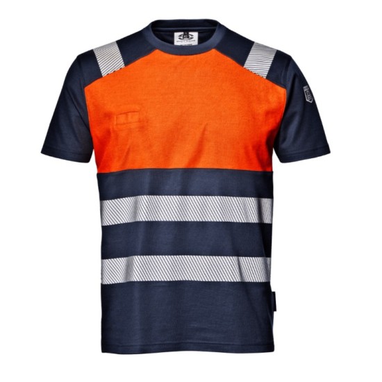 Tricou  HiVis calitate excelenta, 55% bumbac, 175g/m2, bleumarin-portocaliu