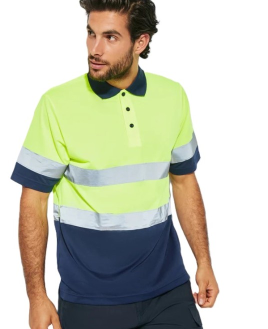 Tricou polo HiVis reflectorizant, poliester, Galben  bleumarin