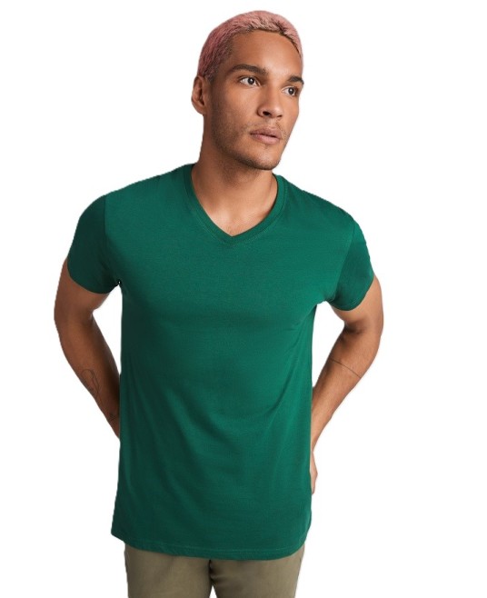Tricou maneca scurta V-Neck, densitate 155g/mp, verde sticla