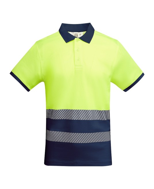 Tricou polo Hi-Vis bicolor, 55% bumbac, 170 g/mp, Galben-Bleumarin