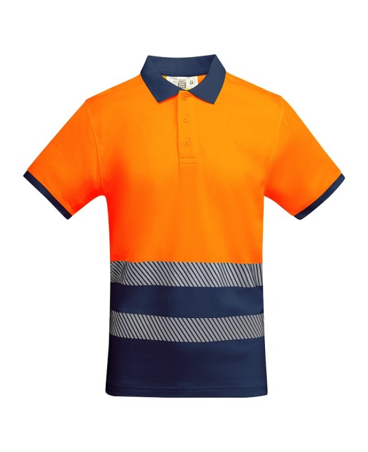 Tricou polo Hi-Vis bicolor, 55% bumbac, 170 g/mp, Portocaliu-Bleumarin