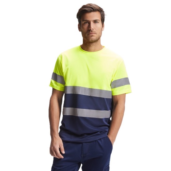 Tricou reflectorizant cu maneca scurta, 130g/mp Galben si bleumarin Tricou reflectorizant cu maneca scurta, 130g/mp Galben si bleumarin