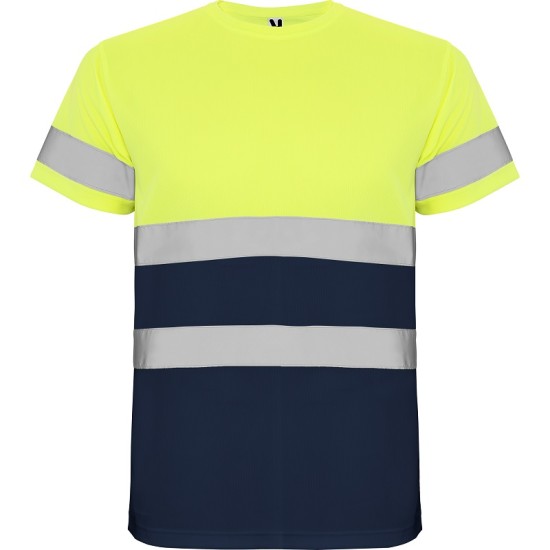 Tricou reflectorizant cu maneca scurta, 130g/mp Galben si bleumarin Tricou reflectorizant cu maneca scurta, 130g/mp Galben si bleumarin