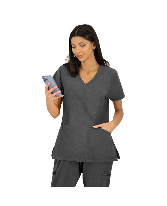 Tunica femei confortabila si moderna, cu 2 buzunare, gri inchis
