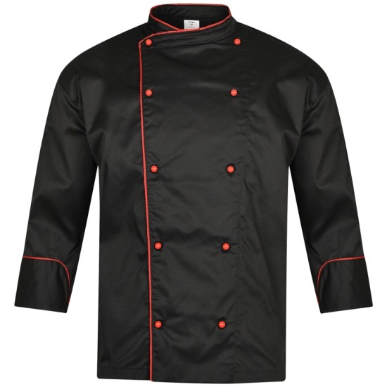 Tunica bucatar unisex, 200g/m2, negru cu rosu Tunica bucatar unisex, 200g/m2, negru cu rosu