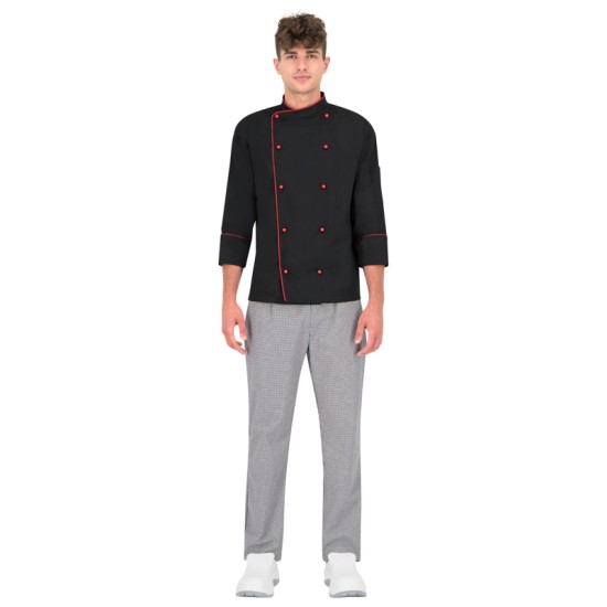 Tunica bucatar unisex, 200g/m2, negru cu rosu Tunica bucatar unisex, 200g/m2, negru cu rosu
