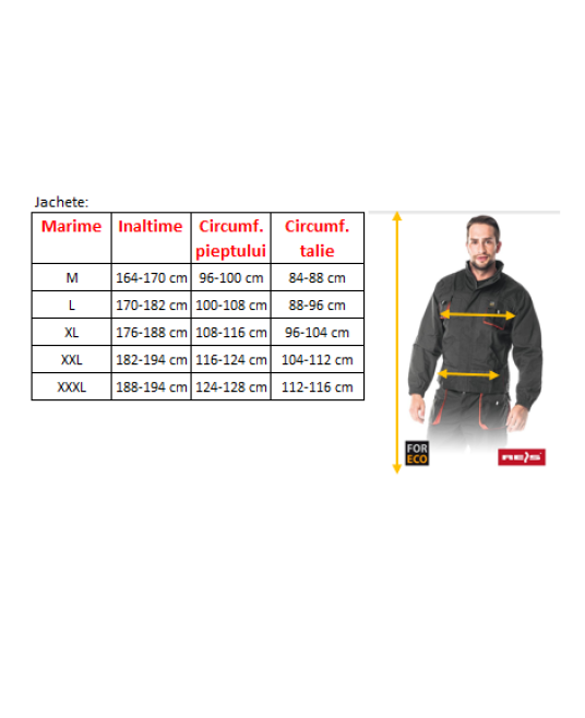 Jacheta de lucru tercot For Eco 260g/m2, negru si portocaliu