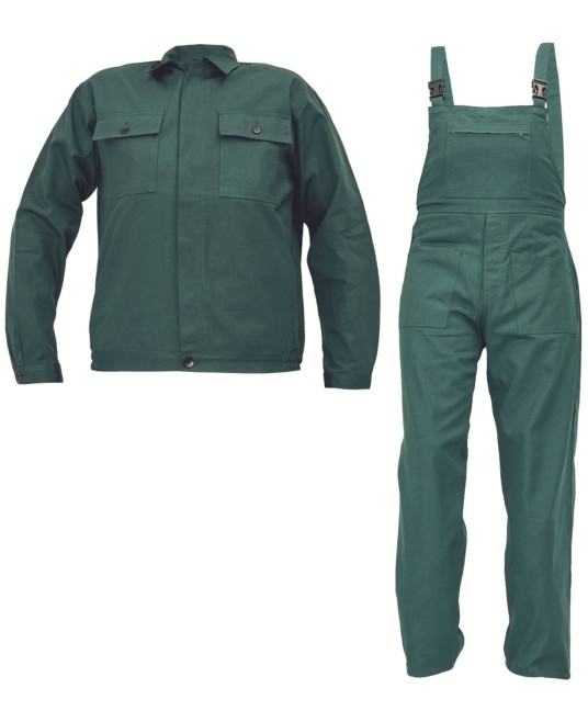 Costum de lucru (salopeta cu pieptar + jacheta), bumbac 240g/m2 Verde