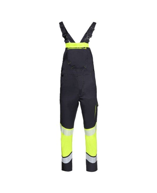 Salopeta cu pieptar stretch HiVis tercot subtire 210g/m2, negru-galben